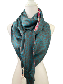 Cerise-roze-petrol retro design / petrol panter dessin. couture sjaal