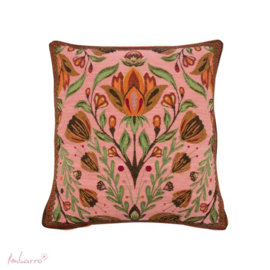 Mooi vierkant kussen Isabella van Imbarro. Roze-Bordeaux-Groen