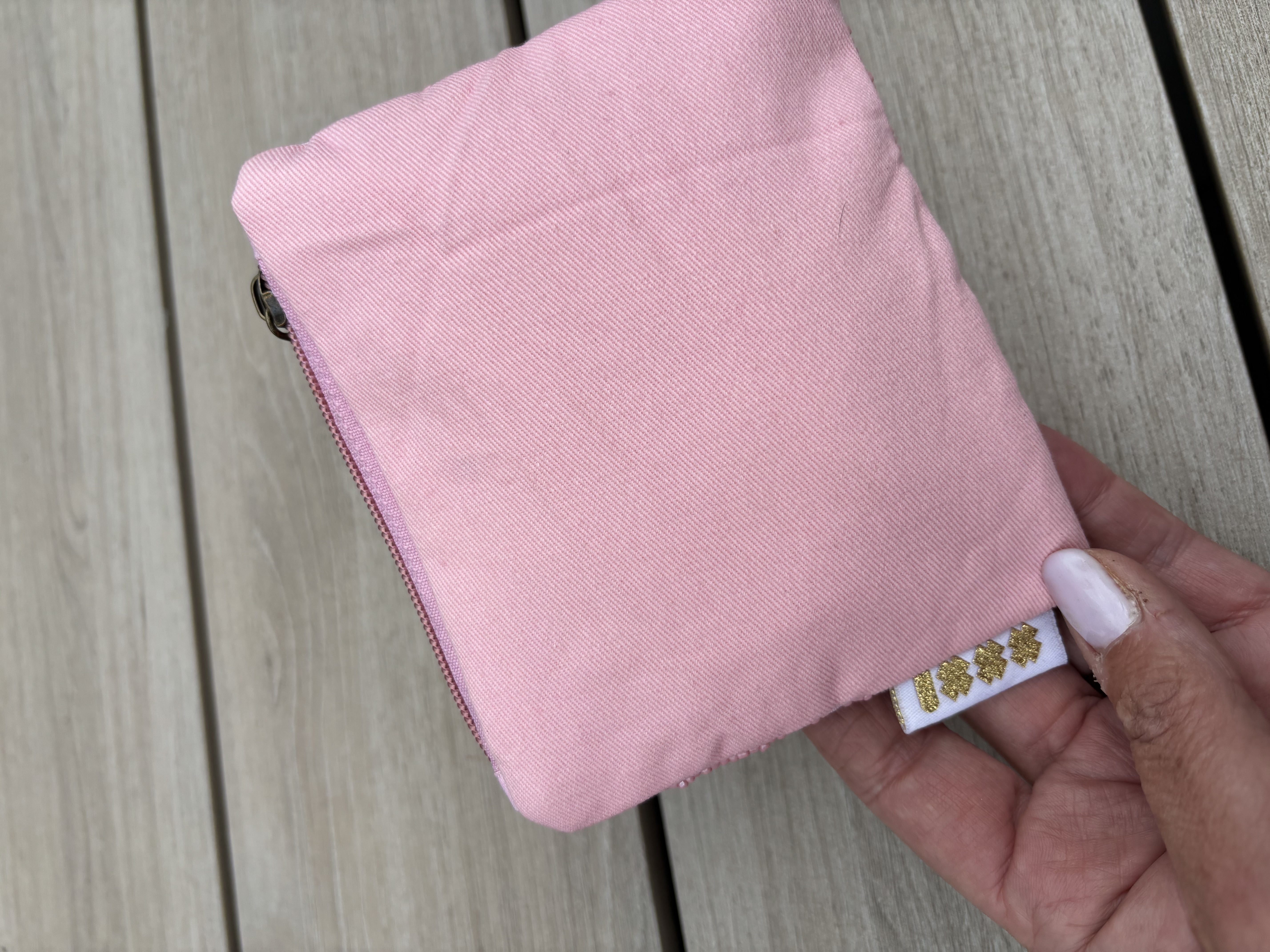 Handgemaakt mini tasje (toilet tasje) Kraaltjes roze. KERSEN