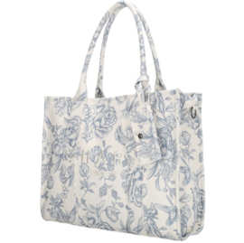 Laptop / werk / school tas van Charm. Crème canvas tas met blauwe Floral print.