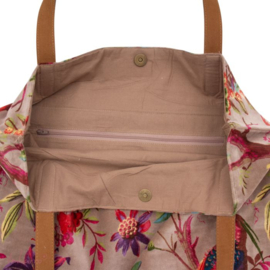 Mooie fluwelen shopper van Imbarro. Licht Taupe.  Paradise print.