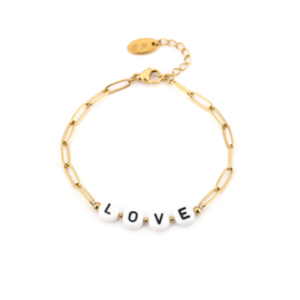 RVS (stainless steel) armband. L O V E  Goudkleurig.
