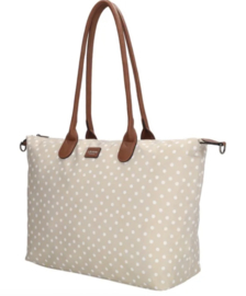 Charm Londen, grote nylon stippen tas. Beige - wit.