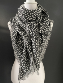Lichtgewicht cheetah sjaal. 3-hoek vorm. 2 kanten draagbaar. Grijs