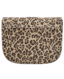 Suède tas met halfronde klep. Luipaard / panter.