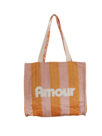 Reversible katoenen tas met print. Amour. Roze-oranje