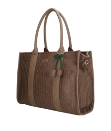 Medium / grote tas van Charm. Bruin rotan-look. Met tashanger