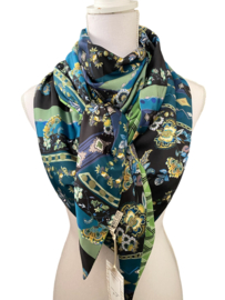 Lichtgewicht groot dessin in blauw - groen /moderne ruit groen, couture sjaal