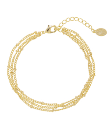 RVS (stainless steel) armband, drielaags, fijne schakel met bolletjes.Goudkleurig.