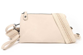 Creme - licht beige horizontaal tasje, imitatie leer + geweven band.