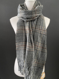 Langwerpige super soft sjaal. Klassiek ruit patroon. antraciet / grijs tinten.