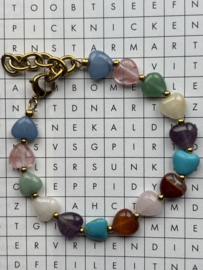 Natuursteen hartjes armband L-XXL met RVS (stainless steel) Goudkleurig