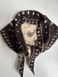 Mini driehoek sjaal. Bruin-Crème met paisley.