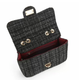 Bouclé tas à la Chanel met ketting hengsel. Zwart combi.