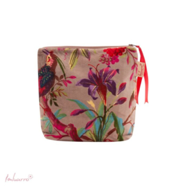 Mooie fluwelen shopper van Imbarro. Licht Taupe.  Paradise print.