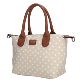 Charm Londen, kleine nylon stippen tas. Beige - wit.