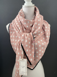 Fel gekleurd waaier dessin / oudroze - offwhite stip. Couture sjaal