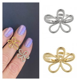 RVS (stainless steel) bloemen ring. Zilver of goud