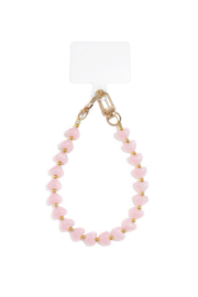 Telefoon sieraad / hanger kleine hartjes. Licht Roze.