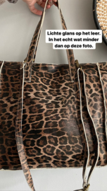 Gave medium tas. Echt leer. Panter print. Bruin-zwart.