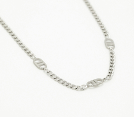 RVS (stainless steel) ketting, grove schakel. Double D. Zilverkleurig