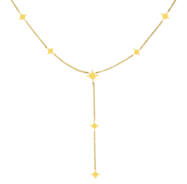 RVS (stainless steel) Y- ketting “stars”. Goudkleurig