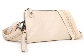 Creme - licht beige horizontaal tasje, imitatie leer + geweven band.