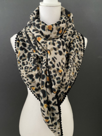 Zwart met felle kleuren tulpen patroon  / Panter dessin, couture sjaal.