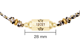 Toffe ketting, met wish box / lucky locket. Goudkleurig, zwart-wit-grijze ketting