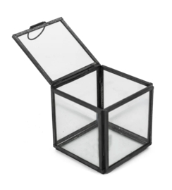Glazen opberg box. Vierkant. Antraciet metaal.