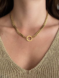 RVS (stainless steel) ketting, grove schakel. Sluiting voor. Goudkleurig