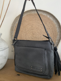 Bag 2 Bag  tasje met voorvak, model “ Hamna “, écht leer. Foggy Grey.