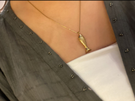 Vis ketting van RVS (stainless steel). Goudkleurig.