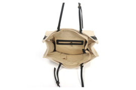 Katoenen shopper met pu hengsel. Ecru - Zwart.