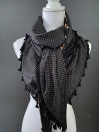 Groot dessin zwart - bruin - ecru  / mini stip zwart, couture sjaal.