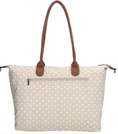 Charm Londen, grote nylon stippen tas. Beige - wit.