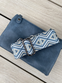 Jeans Blauw horizontaal tasje New York, imitatie leer + geweven band.
