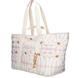 Grote strandtas van Zebra, model Elise. Roze retro bloem.