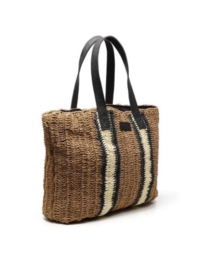 Mooie grote raffia tas van Chabo. Leren hengsels