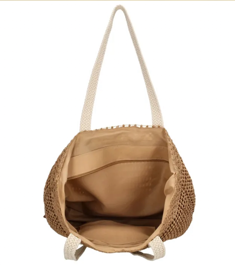 Naturel tartan tas. Lichtgewicht. Ecru hengsels.