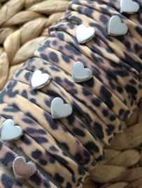 Ibiza Boho wikkel-armband. Vintage Leopard, zilverkleurig hart