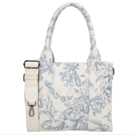 Kleine tas van Charm. Crème  Canvas met blauwe Floral print. 