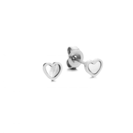 RVS (stainless steel) mini hartjes met parelmoer. Zilverkleurig.