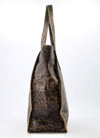 Gave medium tas. Echt leer. Panter print. Bruin-zwart.