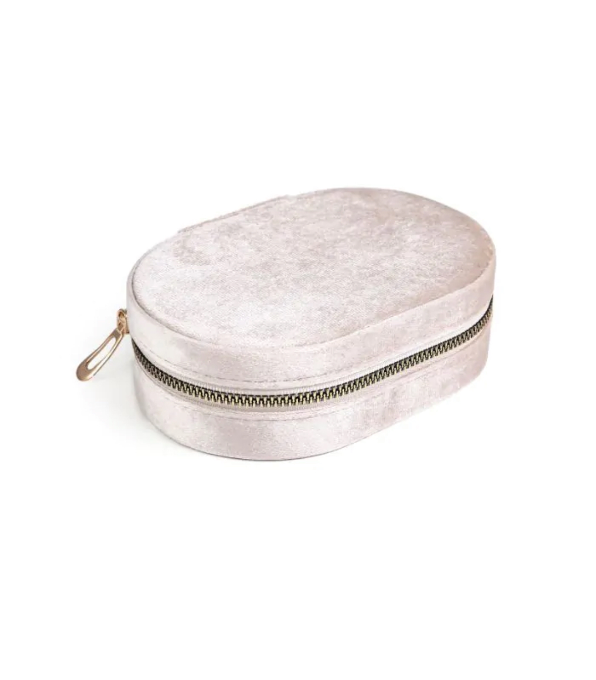 Sieradendoosje ovaal. Licht Beige velvet stof.