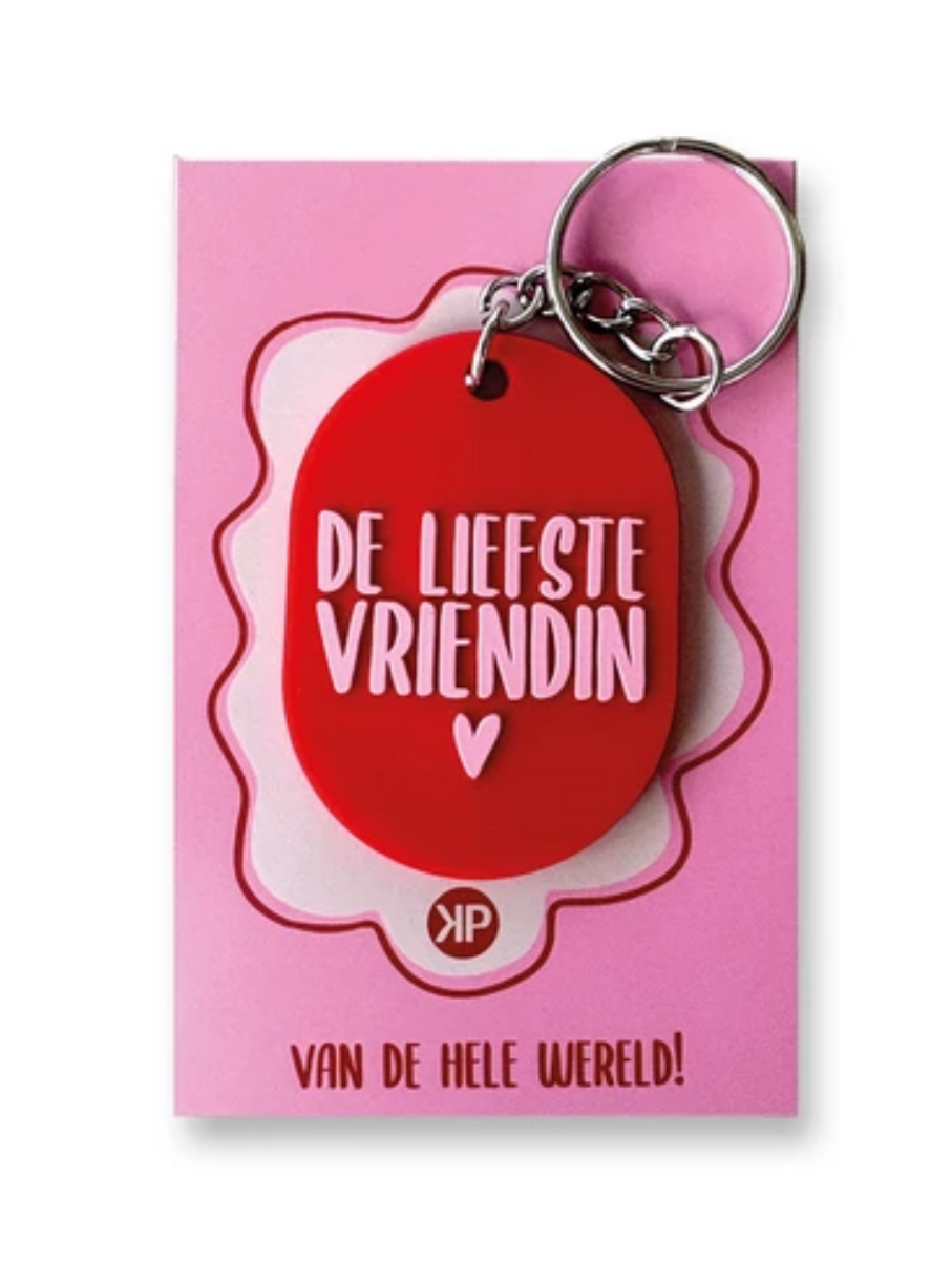 Sleutelhanger DE LIEFSTE VRIENDIN. Rood-roze