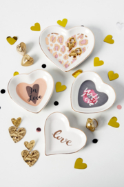 Aardewerk (sieraden) schaaltje. Hart, wit-grijs With Love