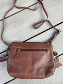 Bag 2 Bag  kleine bruine tas “ Sintra “, écht leer + koeienhuid.