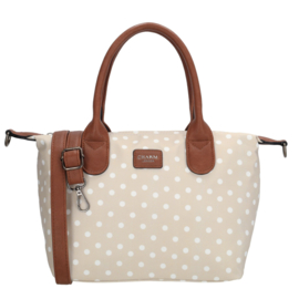 Charm Londen, kleine nylon stippen tas. Beige - wit.