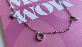 RVS (stainless steel) ketting, op MoM - WoW kaart. LOVE. Zilver of goud